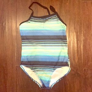 A blue and green girls one-piece
